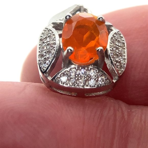Fire Opal .89ct Platinum Finish Solid 925 Sterling Silver Pendant - Picture 3 of 7